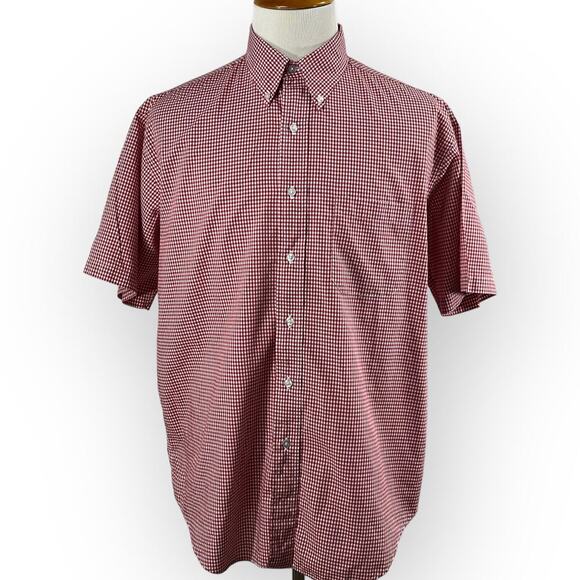 L.L. Bean Red Plaid Cotton Button Down Shirt Short Sleeve Large - Picture 3 of 11